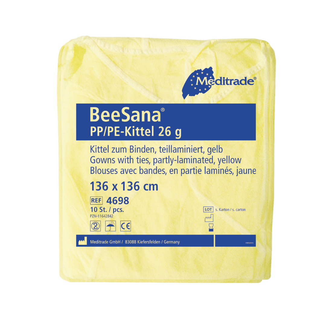 BeeSana® PP-Kittel 26 g – Einweg-Schutzkittel für Praxis und Pflege – 10 Stück