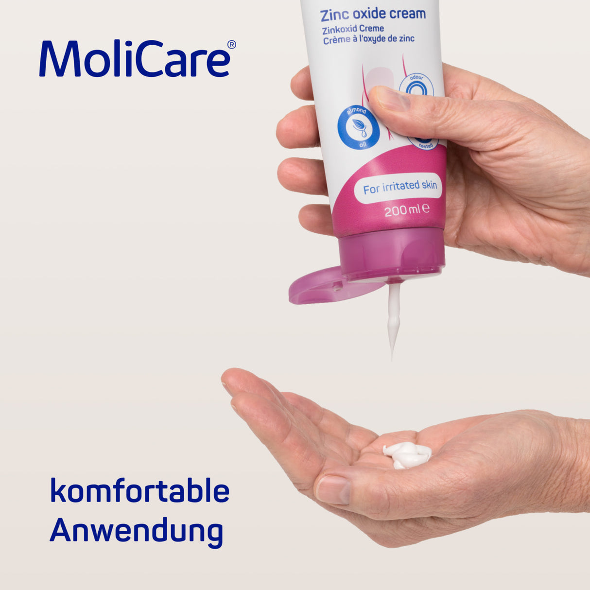 MoliCare® Skin Zinkoxidcreme Zinc oxide cream 200ml – komfortable Anwendung dank Pumpspender, für gereizte und gerötet Haut bei Inkontinenz