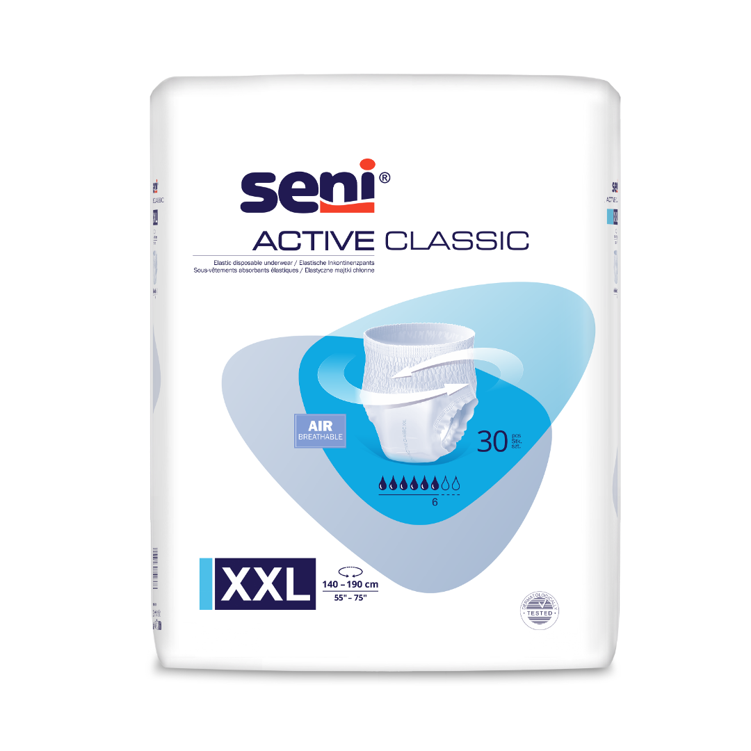 Seni Active Classic Inkontinenzpants Größe XXL (140–190 cm) 30 Stück Packung für mittlere Inkontinenz bei KRB HOMECARE