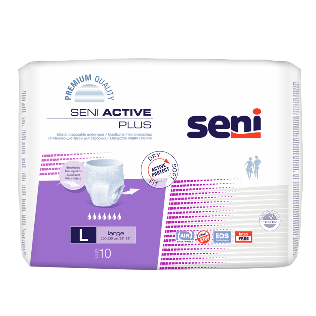 SENI Active Plus Large Inkontinenzpants 2000ml 10 Stück 100-135cm für mittlere bis schwere Inkontinenz bei KRB Homecare