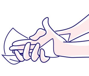 Illustration der Handpflege mit einem Seni Care Feuchtpflegetuch