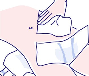 Illustration der Intimpflege mit einem Seni Care Feuchtpflegetuch
