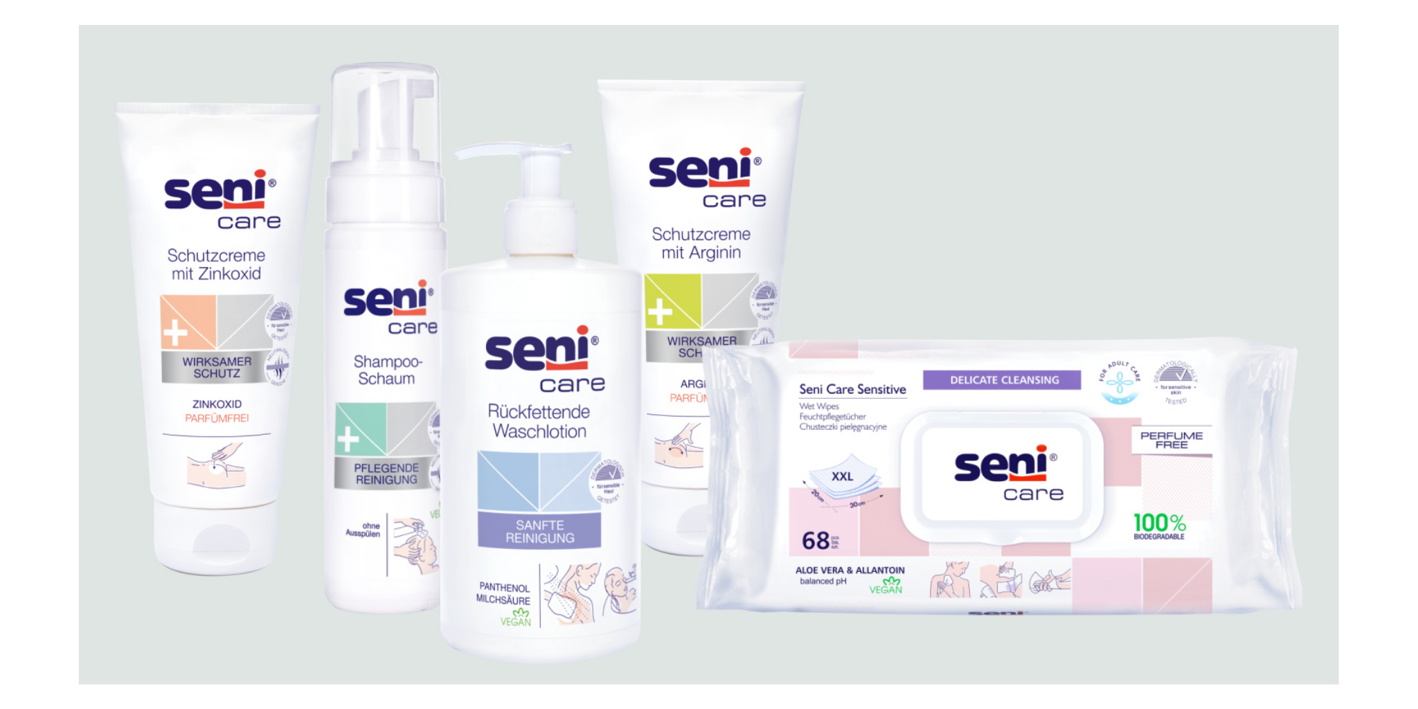 Seni Care Produktfamilie der Pflegeprodukte