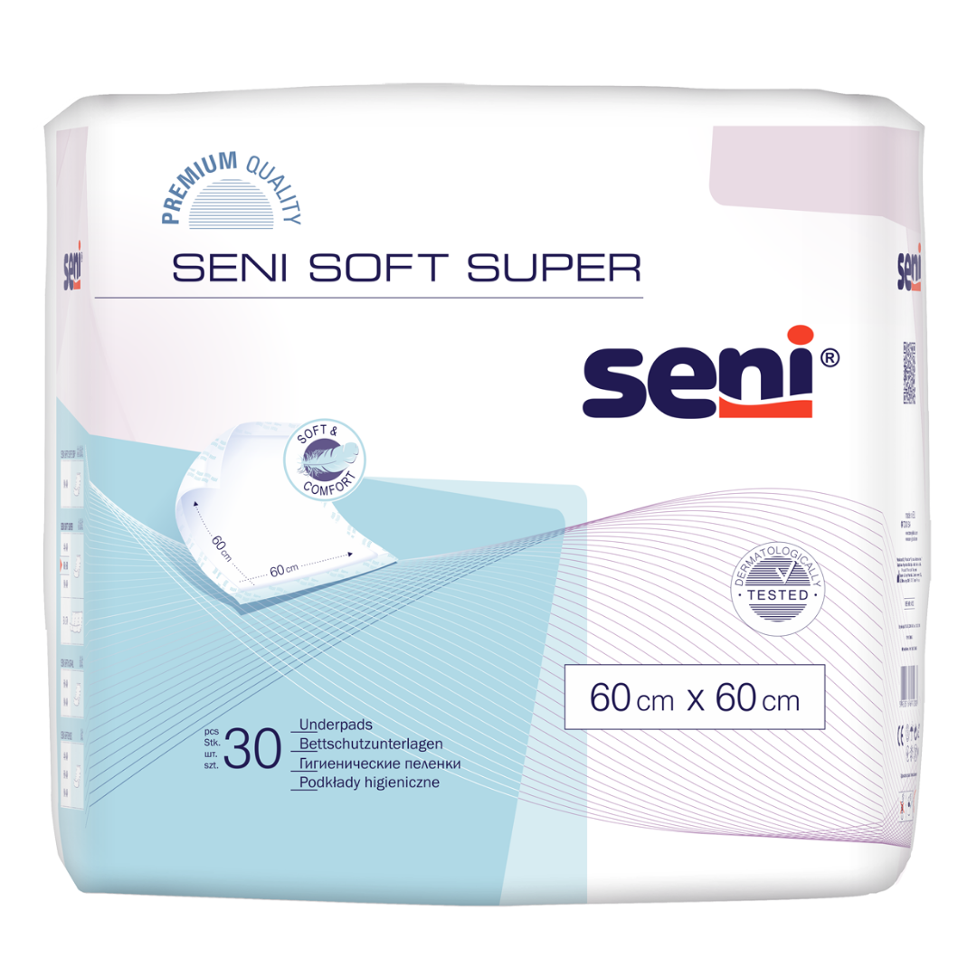Seni Soft Super Bettschutzunterlage 60x60 cm, Packung mit 30 Stück, Vorderansicht