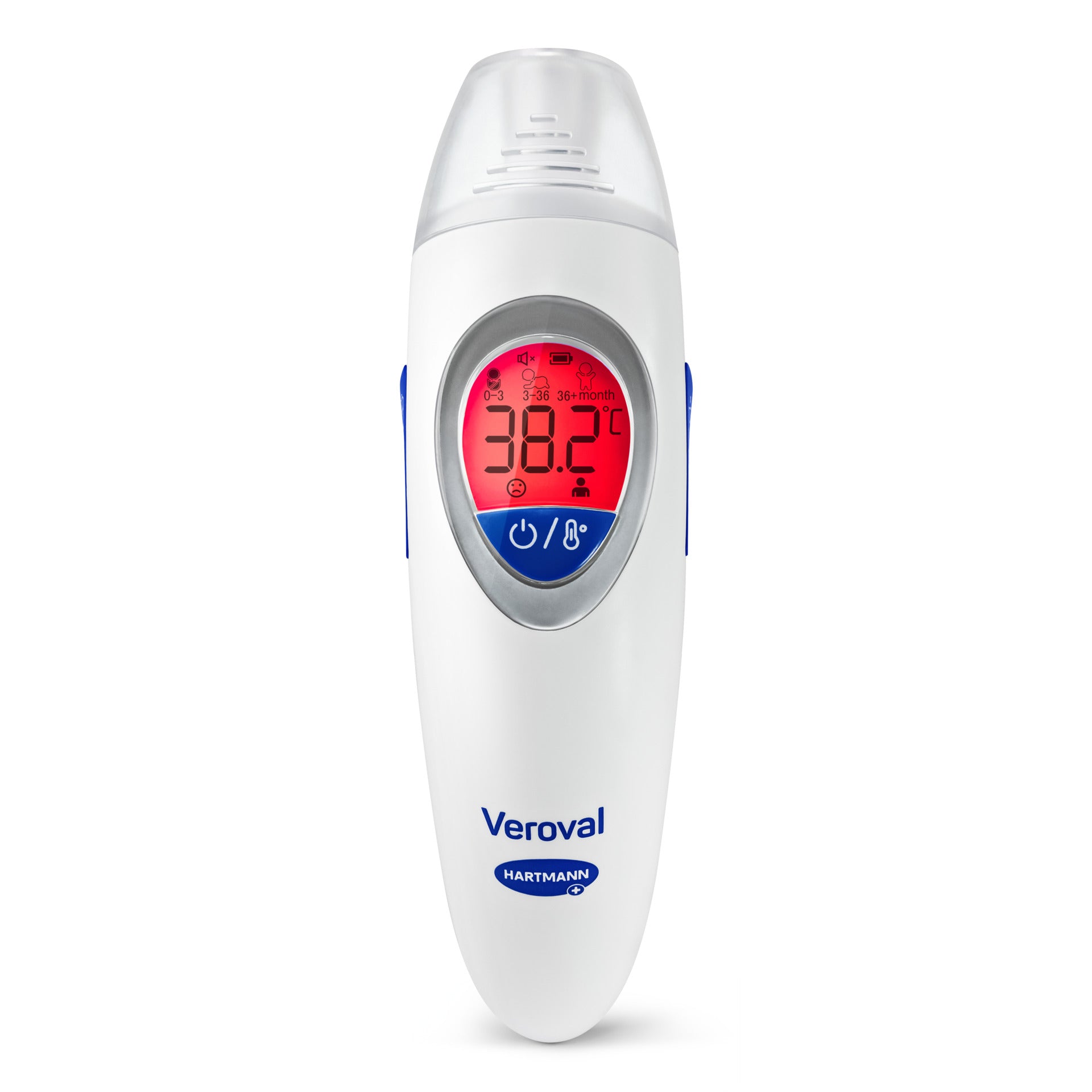 Veroval Fieberthermometer mit rotem Fieberalarm - Display zeigt hohe Temperatur über 38 Grad