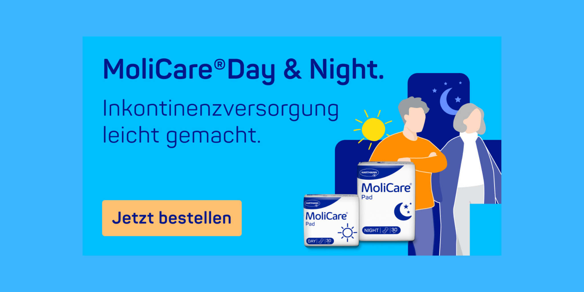 Molicare Day und Night Banner mit Link zur Produktübersicht der Inkontinenzversorgung