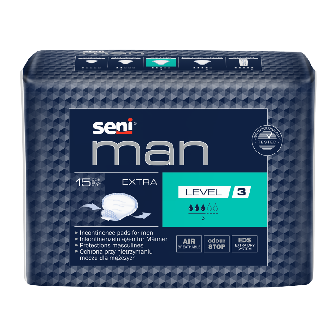 Seni Man Extra Level 3 Männervorlagen 15 Stück 500ml mittlere Inkontinenz anatomisch