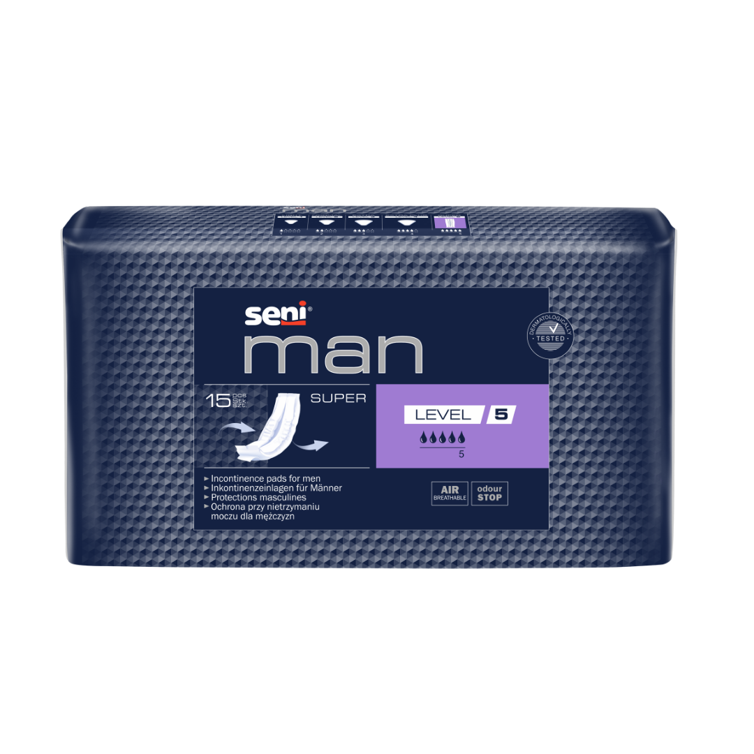 Seni Man Super Level 5 Männereinlagen 15 Stück 870ml maximale Saugstärke schwere Inkontinenz