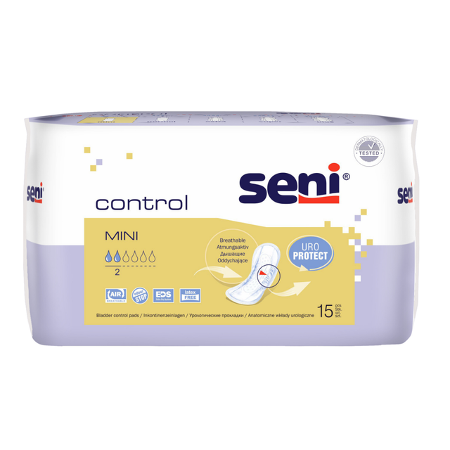 Seni Control Mini neutrale Einlagen 15 Stück 190ml leichte Inkontinenz unisex atmungsaktiv