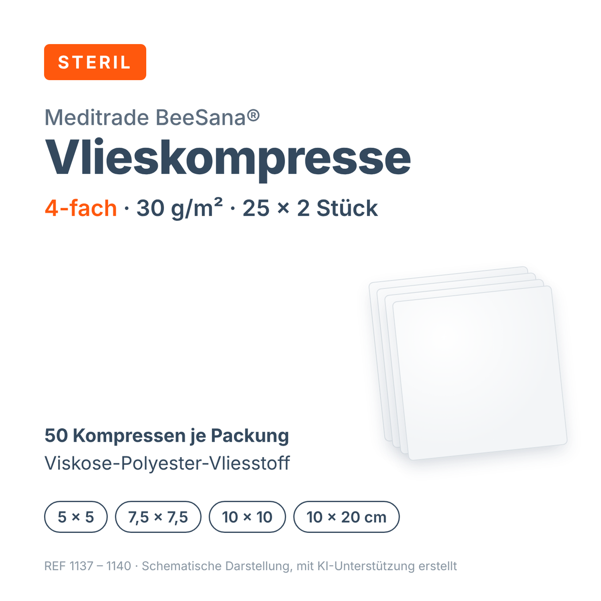 BeeSana® Vlieskompresse steril 4-fach – 25 x 2 Stück