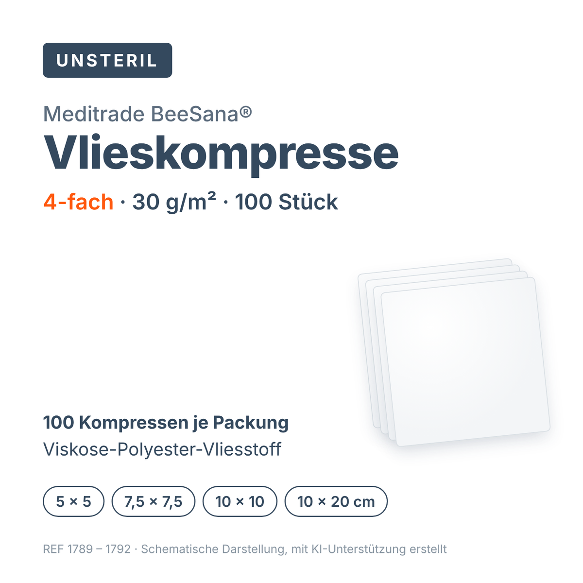BeeSana® Vlieskompresse unsteril 4-fach – 100 Stück