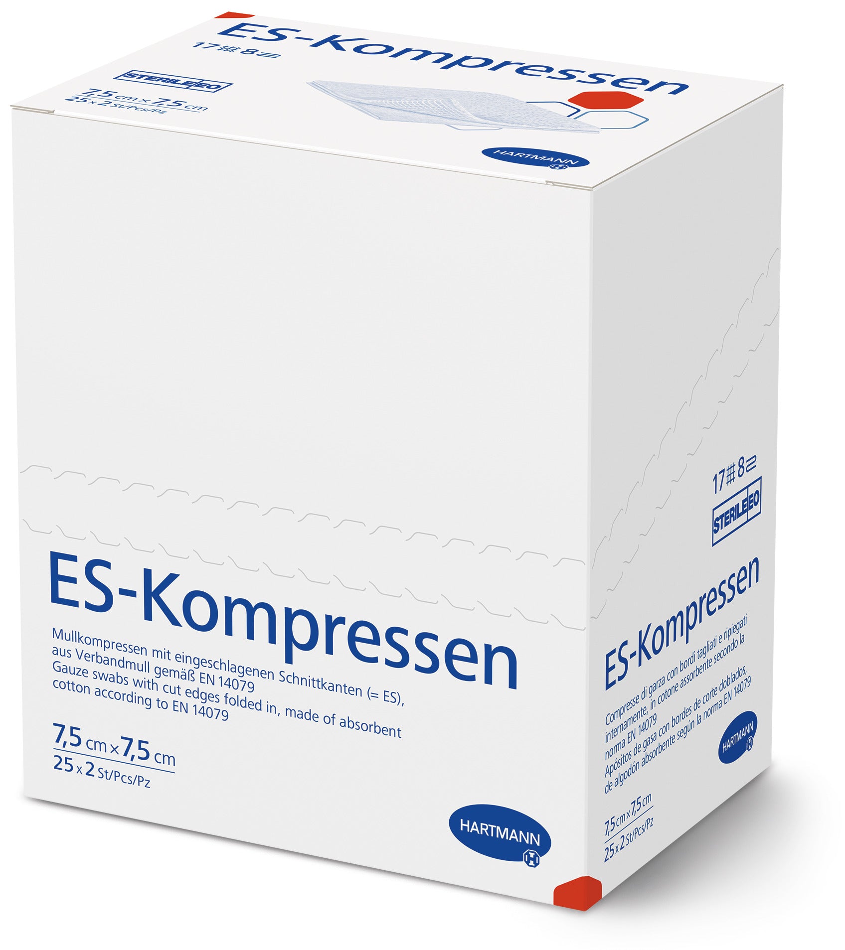 Hartmann ES-Kompressen 8fach Größe 7,5 x 7,5 cm Verpackung mit 25x2 Stück
