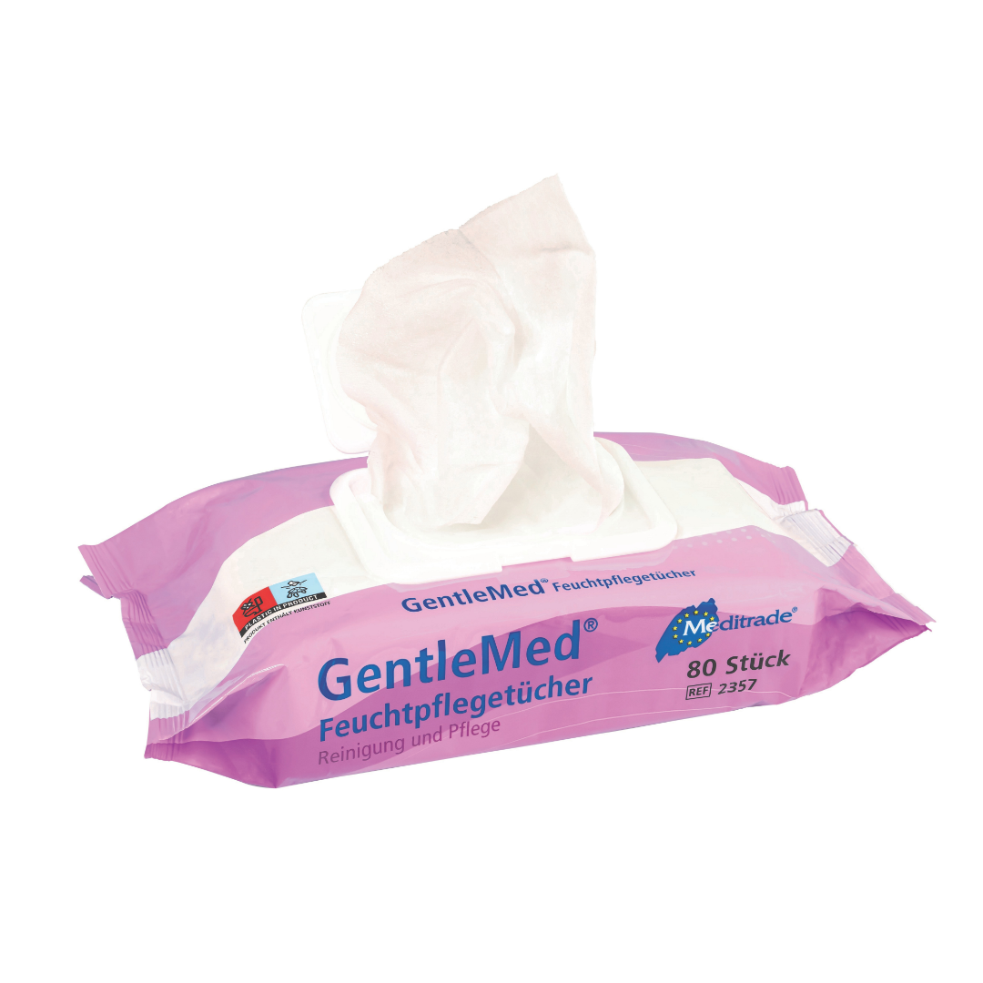 Gentle Med® Feuchtpflegetücher von Meditrade, 80 Stück Packung, zur sanften Körperreinigung ohne Wasser