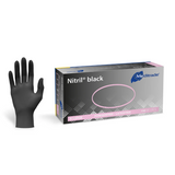 Meditrade Nitril black 1284 Einmalhandschuhe schwarz puderfrei – 100 Stück Packung und einzelner Handschuh