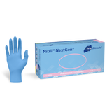 Meditrade Nitril NextGen 1283 Einmalhandschuhe blau puderfrei – 100 Stück Packung und einzelner Handschuh