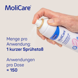 MoliCare® Skin Öl-Hautschutzspray Anwendung – aus 10 cm Abstand auf die Haut sprühen