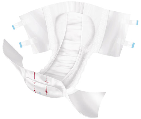 Geöffneter MoliCare Slip 7 tropfen mit Fokus auf den Saugkern, die Auslaufschutzbündchen und die seitlichen Klebestreifen