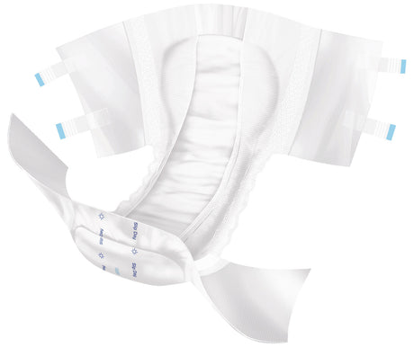 Geöffneter MoliCare Slip Day mit Fokus auf den Saugkern, die Auslaufschutzbündchen und die seitlichen Klebestreifen