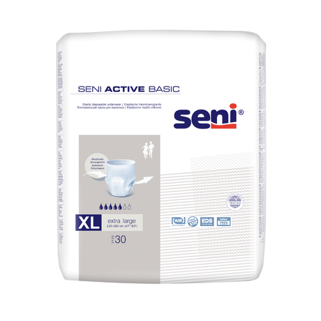 SENI Active Basic Extra Large Inkontinenzpants 30 Stück Packung 120-160cm für leichte bis mittlere Inkontinenz bei KRB Homecare