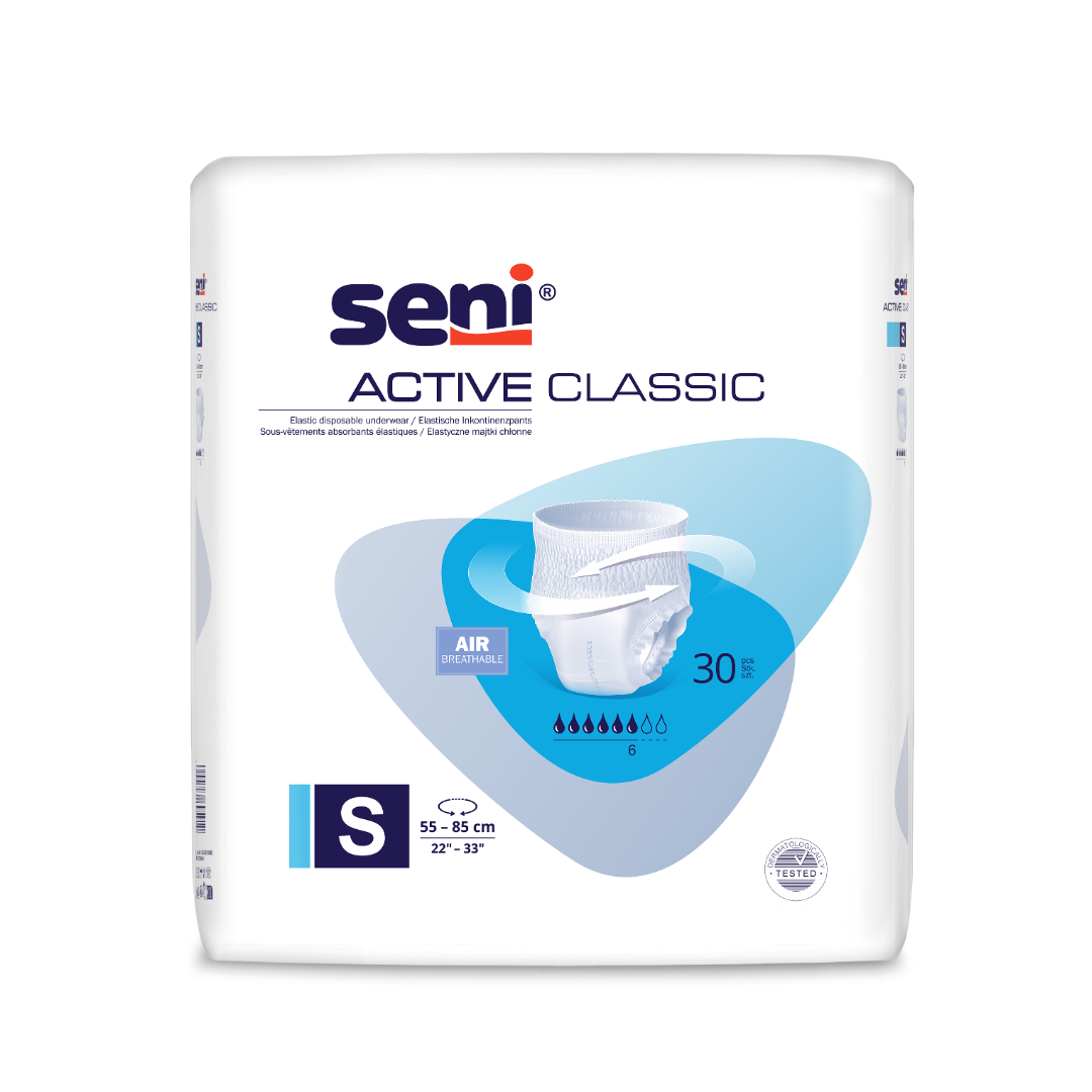 Seni Active Classic Inkontinenzpants Größe S (55–85 cm) 30 Stück Packung für mittlere Inkontinenz bei KRB HOMECARE