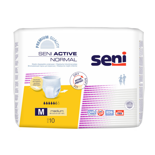 SENI Active Normal Medium Inkontinenzpants 1100ml Standard 10 Stück 80-110cm für leichte bis mittlere Inkontinenz bei KRB Homecare