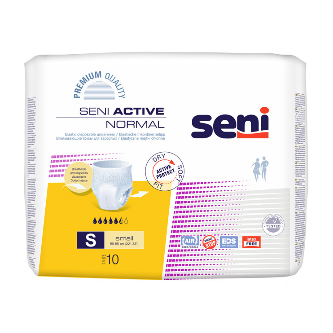 SENI Active Normal Small Inkontinenzpants 1100ml Standard 10 Stück 55-85cm für leichte bis mittlere Inkontinenz bei KRB Homecare