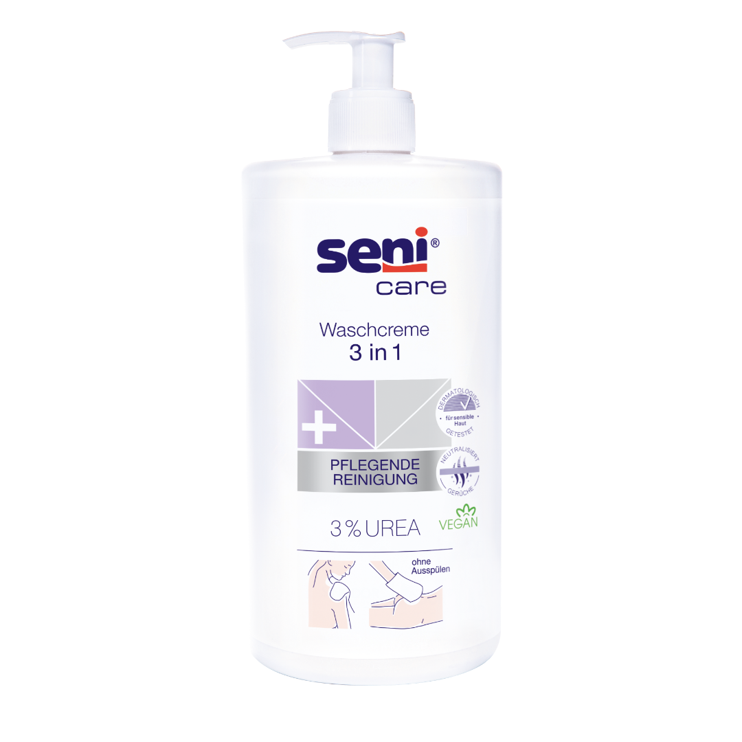 Seni Care Waschcreme 3 in 1 mit 3% Urea in der Pumpflasche