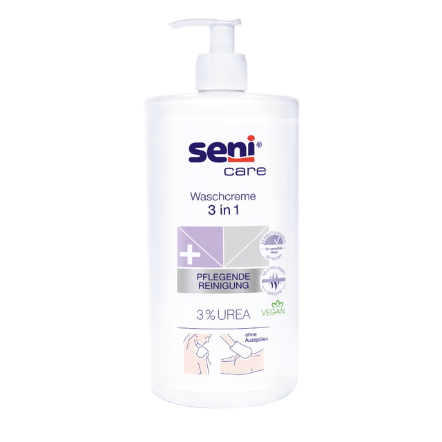 Seni Care Waschcreme 3 in 1 mit 3% Urea in der Pumpflasche