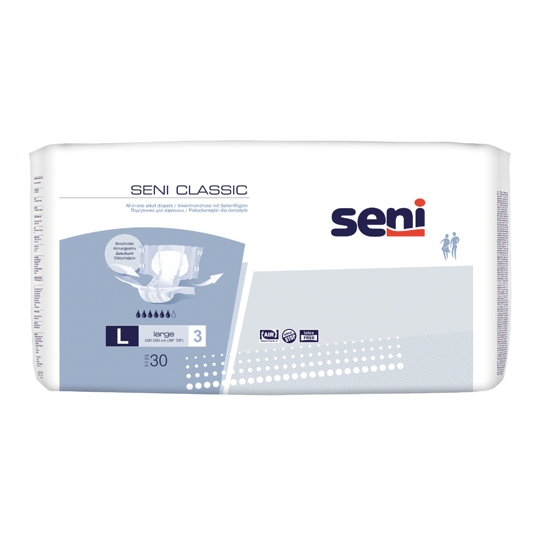 SENI Classic Large 30 Stück Inkontinenzpants 100-150cm mit Vliesseiten für mittlere bis schwere Inkontinenz bei KRB Homecare