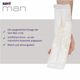 Seni Man Super Level 5 – saugstärkste Einlage der Seni Man Linie in Schiffchen-Form, anatomisch angepasst, weich und atmungsaktiv