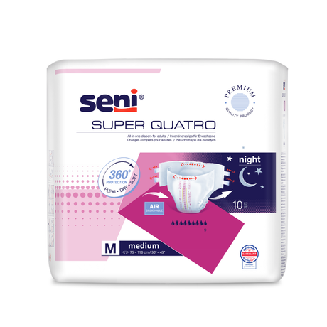 Seni Super Quatro Medium Inkontinenzhosen 10 Stück - Premium Inkontinenzversorgung mit 3700ml Saugkapazität, Größe M für 75-110cm