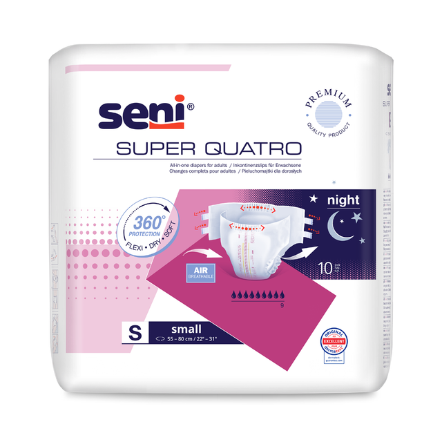 Seni Super Quatro Small Inkontinenzhosen 10 Stück - Höchste Saugkraft bei schwerer Inkontinenz, Größe S für 55-80cm Hüftumfang