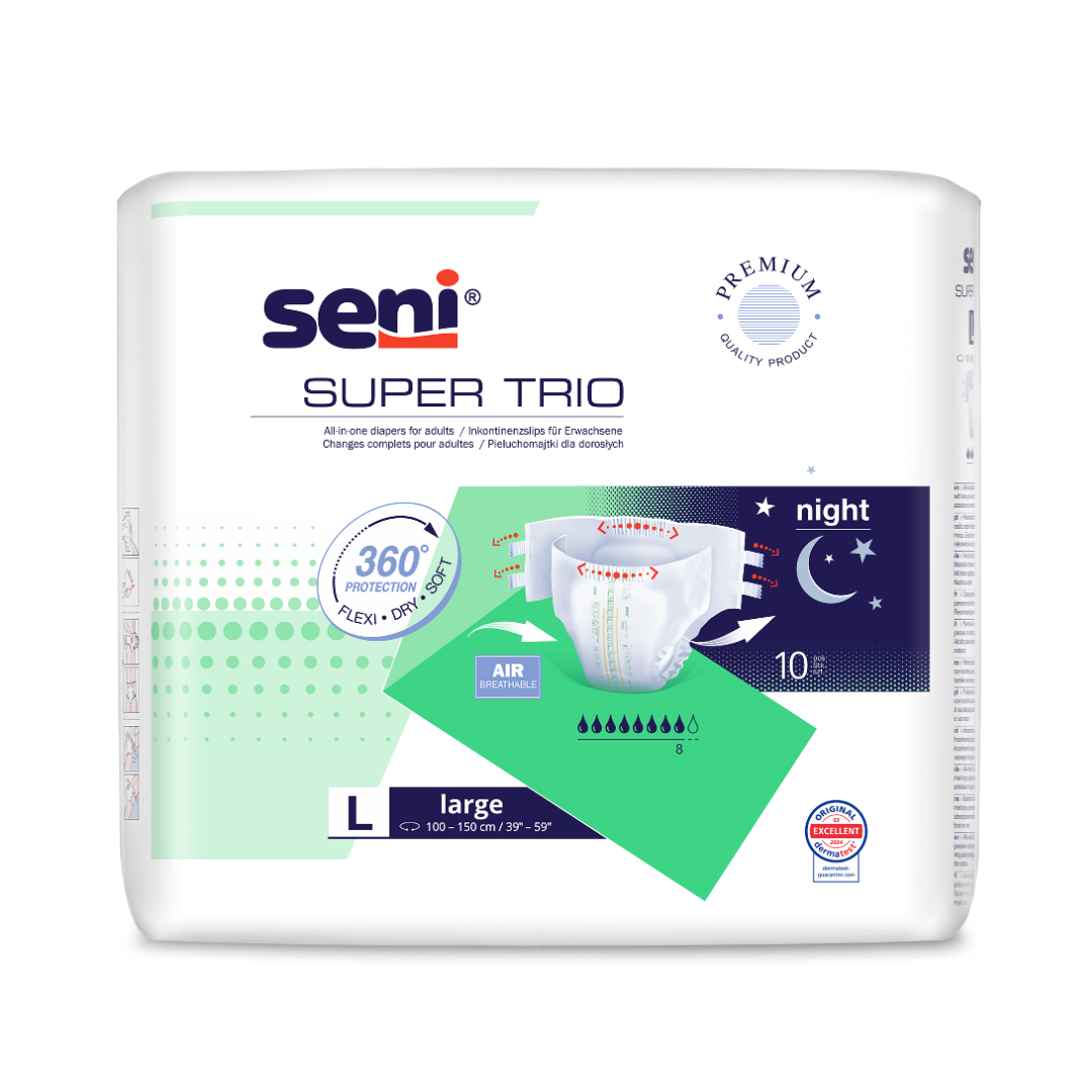 Seni Super Trio Extra Large Inkontinenzhosen 10 Stück NEU - Saugstärke 3400ml für 130-170cm Hüftumfang