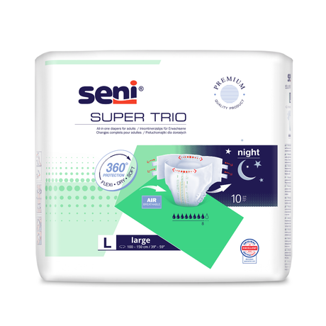 Seni Super Trio Extra Large Inkontinenzhosen 10 Stück NEU - Saugstärke 3400ml für 130-170cm Hüftumfang