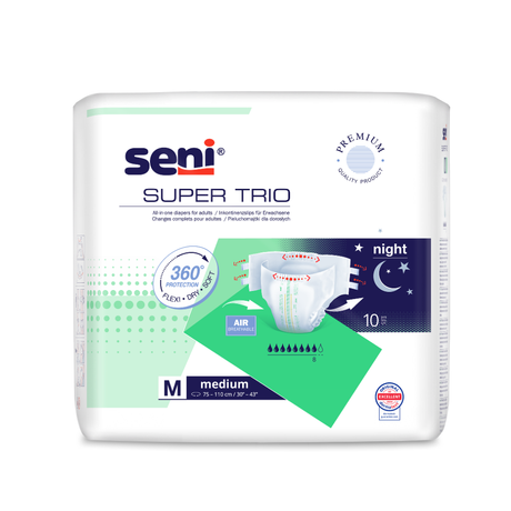 Seni Super Trio Medium Inkontinenzhosen 10 Stück NEU - Saugstärke 3000ml für 75-110cm Hüftumfang