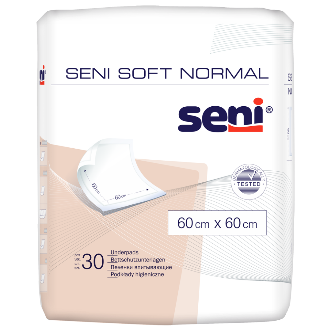 Seni Soft Normal Bettschutzunterlage 60x60 cm, Packung mit 30 Stück, Vorderansicht